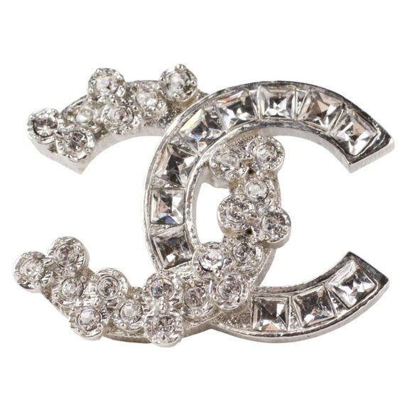 #52 - CHANEL B19V Coco Mark Rhinestone Earrings, Silver Color - Authentic - Picture 2 of 15